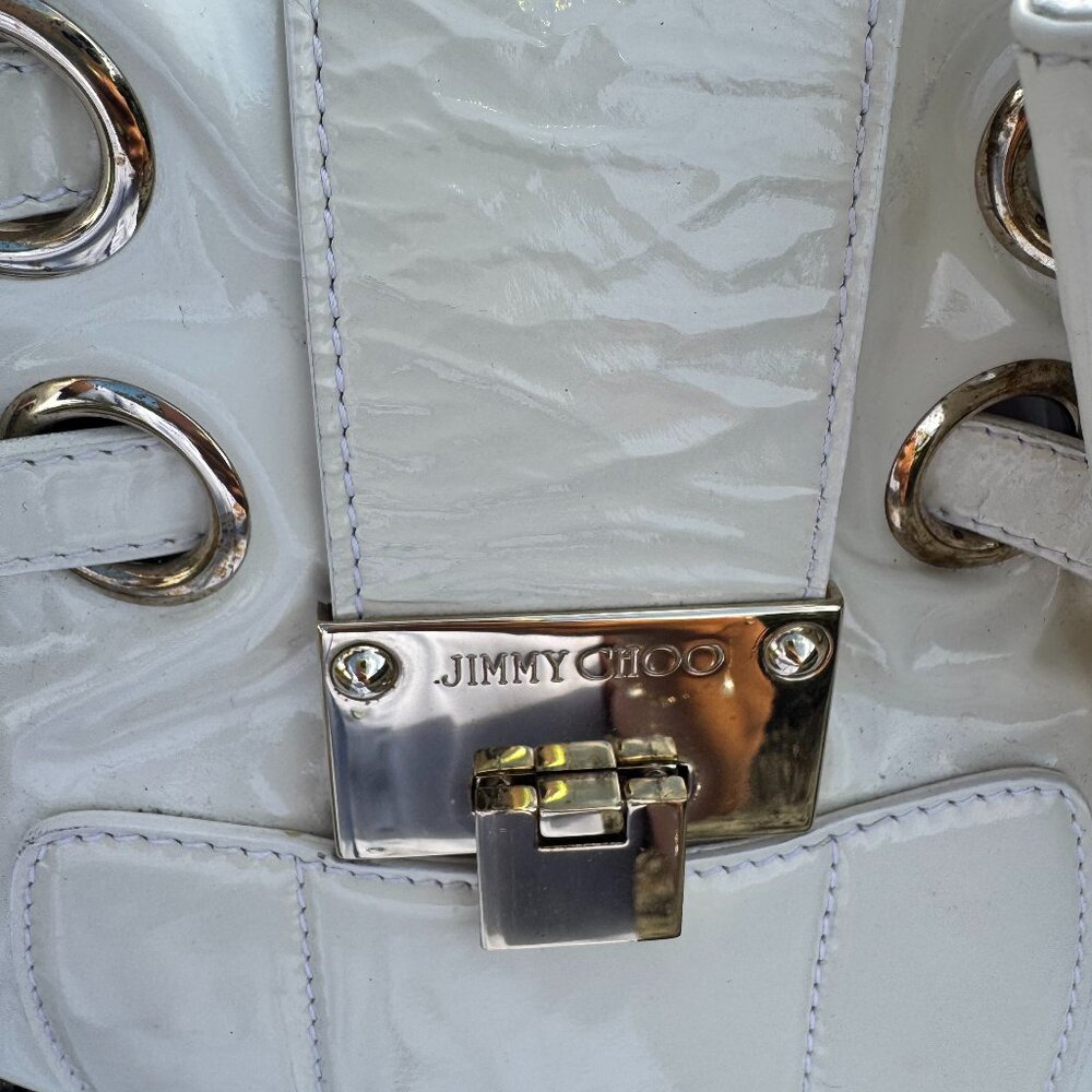 Jimmy Choo Made in Italy White Patent Leather Drawstring Tote - Picture 12 of 17